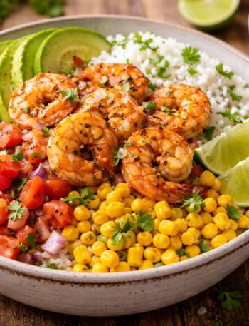 shrimp avocado rice bowl